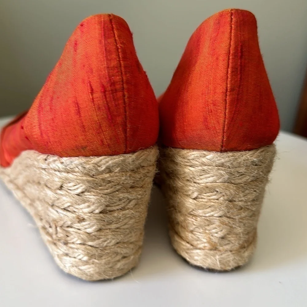 Lauren Ralph Lauren Silk Open Toe Espadrille  Iridescent Orange & Gold Size 8.5